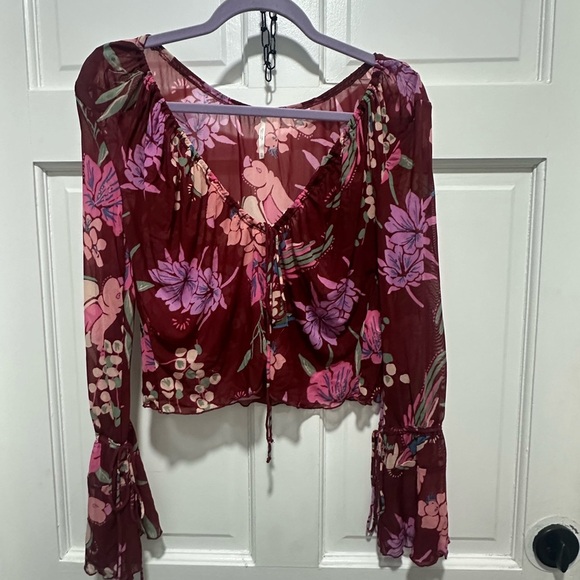 Free People Of Paradise Floral Top In Cocoa Combo Size XS EUC - Picture 3 of 4